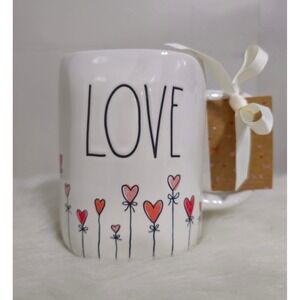 Rae Dunn Love Heart Floral Coffee Cup Mug Red Pink Valentine Day NWT